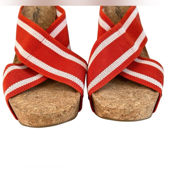 Lucky Brand Miller Platform  Orange/White Stripe High Cork Wedge Sz 10 - Picture 11 of 12
